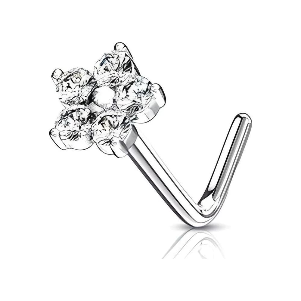 NOSE STUD L FLOWER - PLATEADO